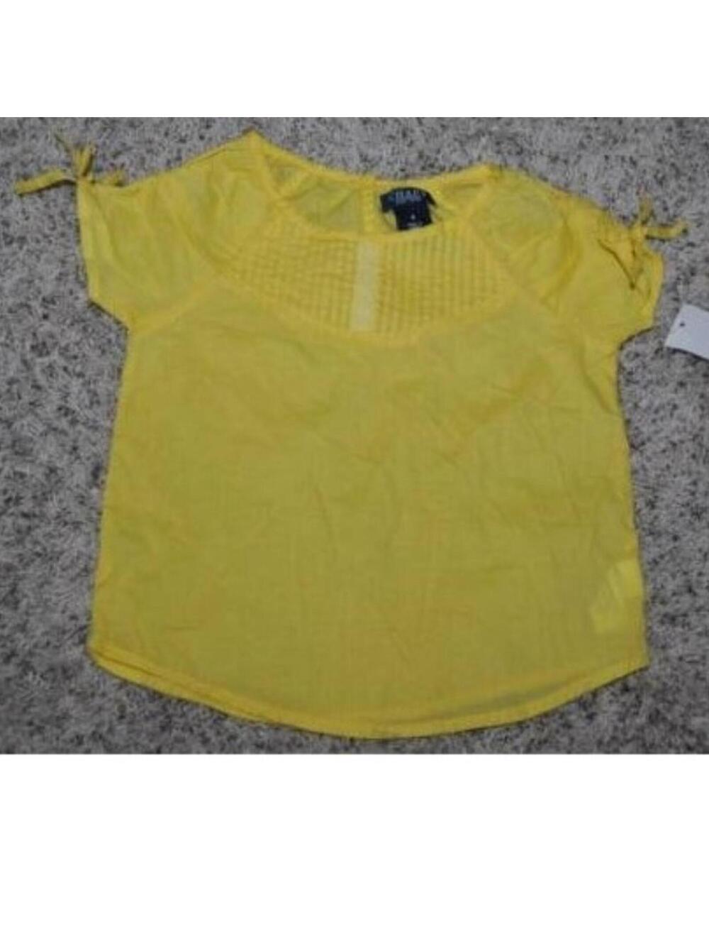 Chaps Summer Shirt Girls 4 Yellow Gathered Short Sleeve Crew Lightweight Top